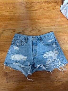 Levi's Light Wash Distressed High-Rise Denim Shorts